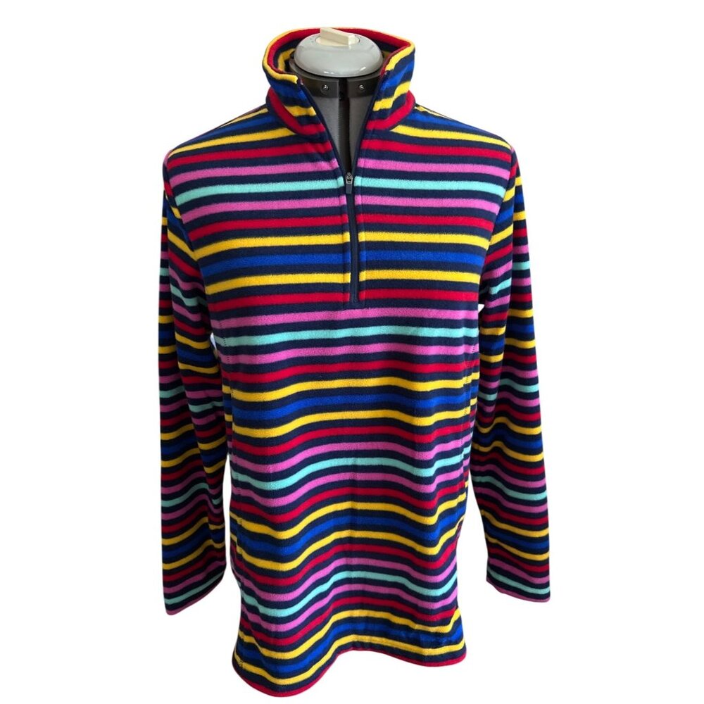 Lands End Women’s M 10-12 Multicolor Striped Fleece 1/4-Zip Pullover
